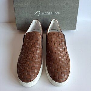 NEW Bacco Bucci Woven Brown Leather Slip-on Shoes Size 11